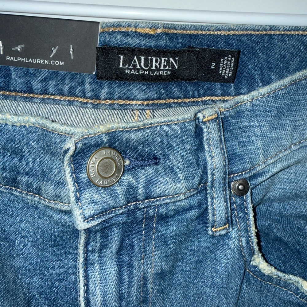 Ralph Lauren Blue Patchwork Straight Leg Jeans NWT Size 2 - Picture 4 of 9